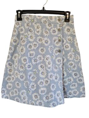 Vintage 90s Paquette Byer California Blue Daisy Print Cotton Skort